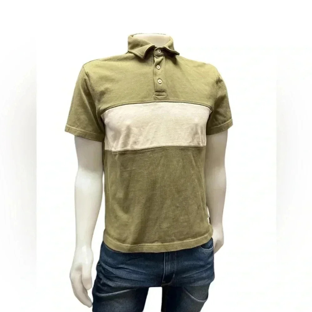 Frank And Oak Green White Short Sleeve Polo Top size Medium